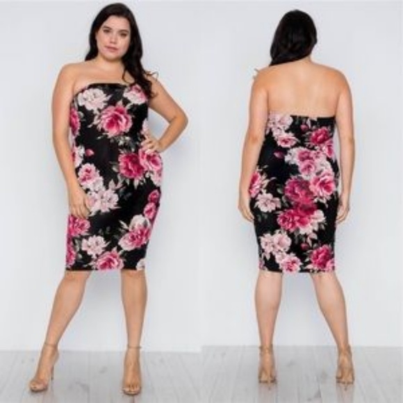 🎁Summer fun black with roses formed tube dress - Picture 3 of 4